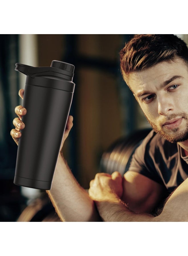 ChicAbode 25 اوقية ( الاونصة ) رسم نوع الغطاء يهز كأس الفولاذ المقاوم للصدأ فراغ مزدوج الترمس غلاية ، غلاية الجسم بسيطة ، خالية من الضوضاء تصميم مانعة للتسرب المعادن يهز كأس ، ومناسبة لمزج البروتين قبل استخدام الرياضة ، أسود - Image 2